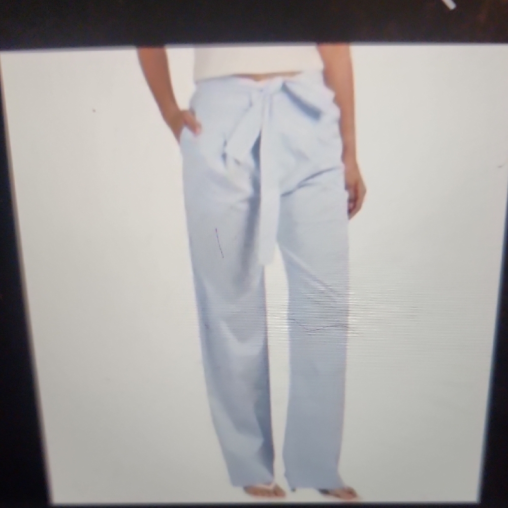 NAADAM Cotton Wide Leg Trousers Blue & White Size XS